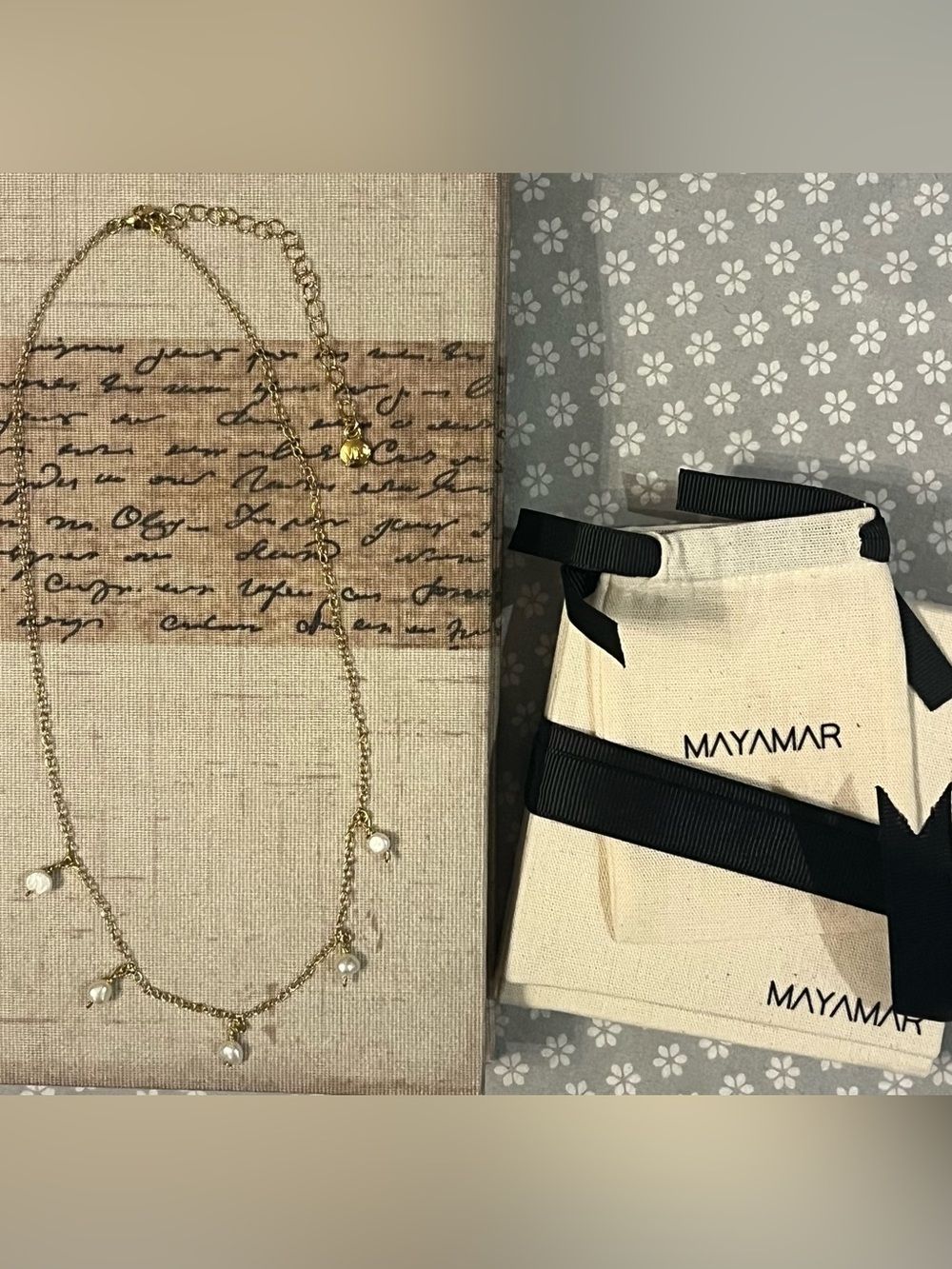 Mayamar Gold Tone Fresh Water Pearls Dangle Necklace New with box